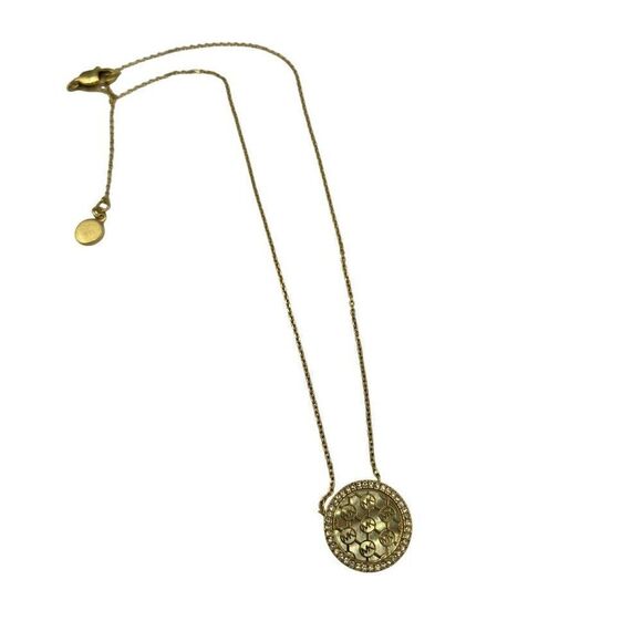 Michael Kors Gold Tone Pave Monogram Mother of Pearl Necklace - Picture 1 of 7